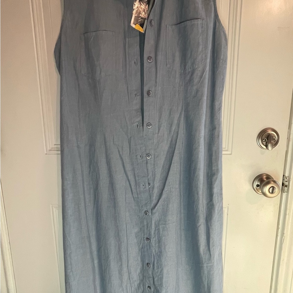 NWT Jennifer Moore Blue Chambray Maxi Shirt Dress Sleeveless - Picture 3 of 9